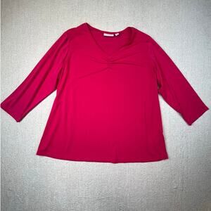 Susan Graver Women’s XL Red Liquid Knit 3/4 Sleeve Stretch Pullover Top Stretch